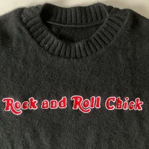 Elder Statesman Black Cashmere Sweater "Rock & Roll Chick" 22" pit to pit